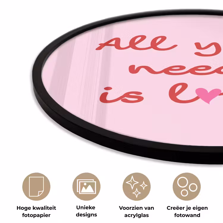 Tekst - Roze - Love - Hart Fotolijst rond zonder passe partout klein -closeup_NL