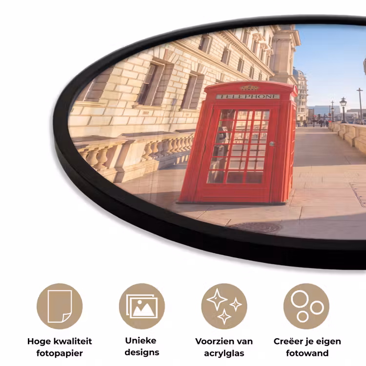 Telefooncel - Rood - Londen - Stad - Architectuur Fotolijst rond zonder passe partout klein -closeup_NL