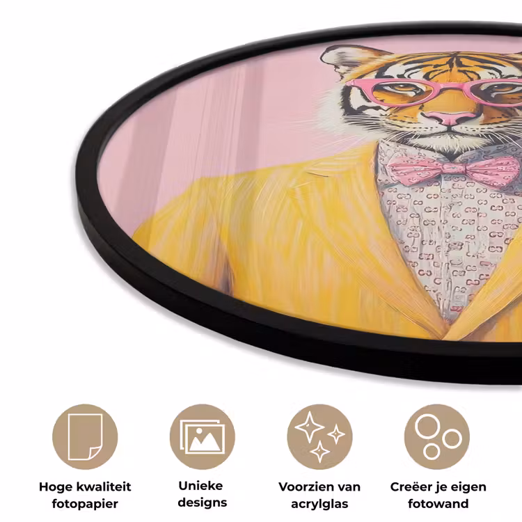 Tijger - Bril - Geel - Jasje Fotolijst rond zonder passe partout klein -closeup_NL