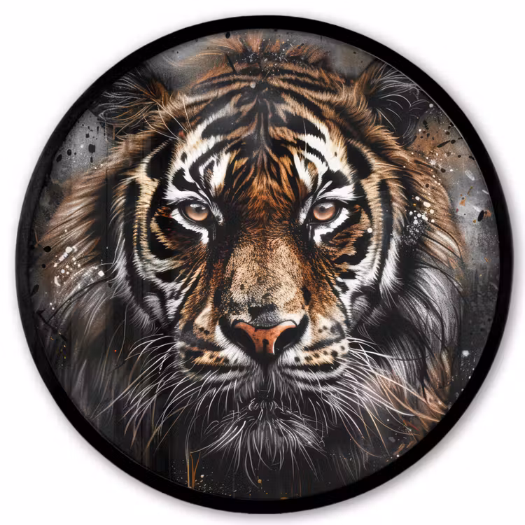 Tijger - Dieren - Portret - Luxe - Zwart Fotolijst rond zonder passe partout klein -3d