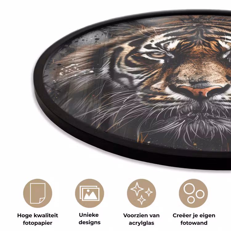Tijger - Dieren - Portret - Luxe - Zwart Fotolijst rond zonder passe partout klein -closeup_NL