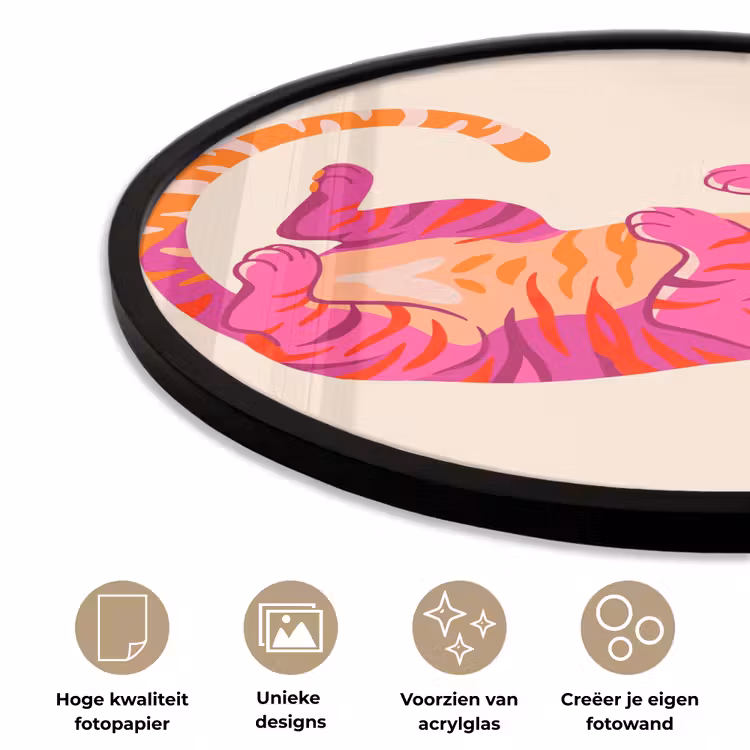 Tijger - Roze - Oranje Fotolijst rond zonder passe partout klein -closeup_NL