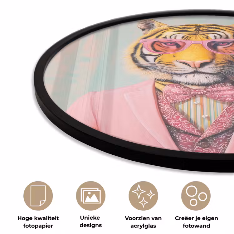 Tijger - Strik - Jasje - Roze Fotolijst rond zonder passe partout klein -closeup_NL