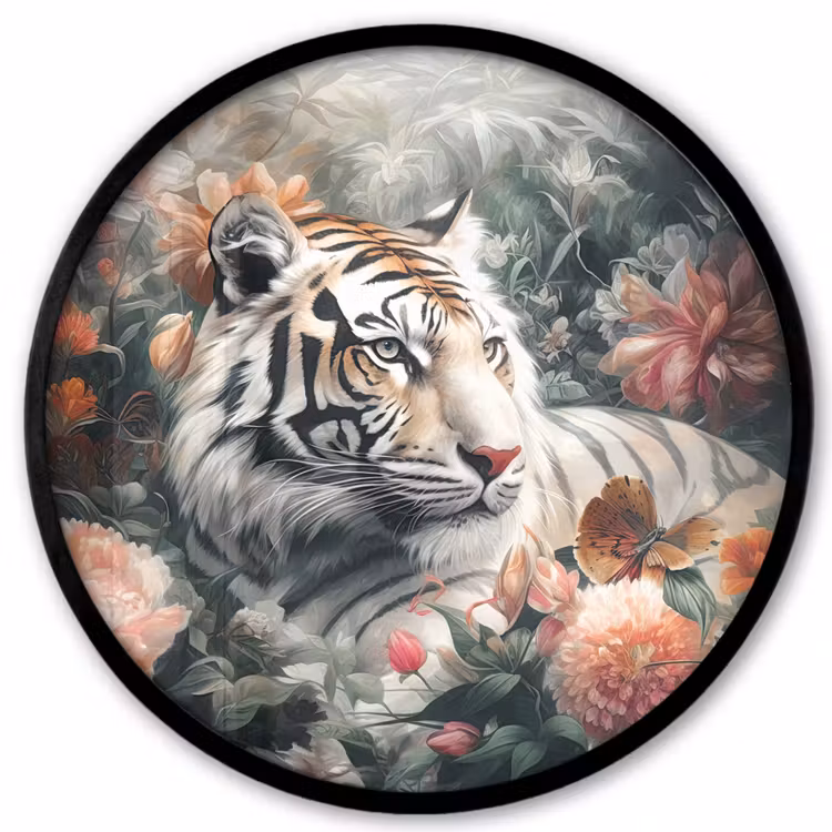 Tijger - Wilde dieren - Bloemen - Jungle Fotolijst rond zonder passe partout klein -3d