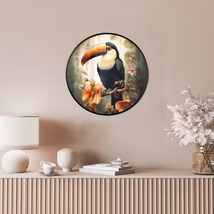 Toekan - Vogel - Bloemen - Planten Fotolijst rond zonder passe partout klein -sfeer3