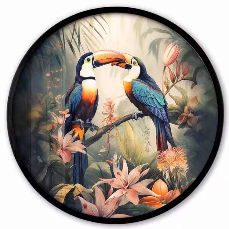 Toekan - Vogels - Bloemen - Natuur - Jungle Fotolijst rond zonder passe partout klein -3d