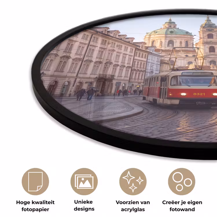 Tram - Straat - Stadsgezicht - Klassiek - Rood Fotolijst rond zonder passe partout klein -closeup_NL
