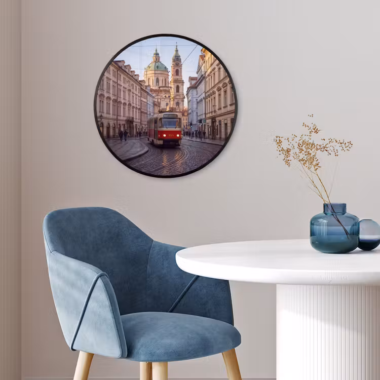 Tram - Straat - Stadsgezicht - Klassiek - Rood Fotolijst rond zonder passe partout klein -sfeer2