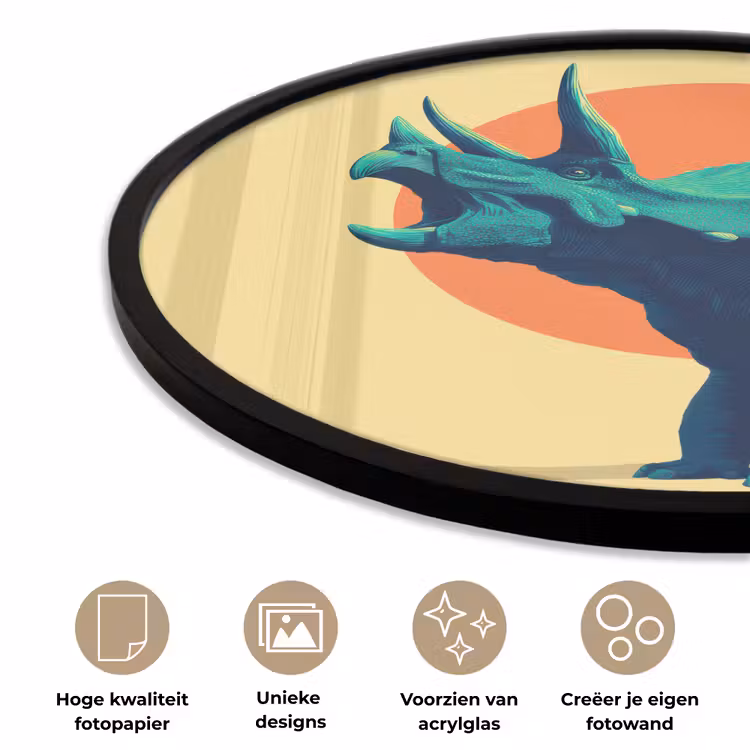 Triceratops - Cirkel - Oranje - Hoorns Fotolijst rond zonder passe partout klein -closeup_NL