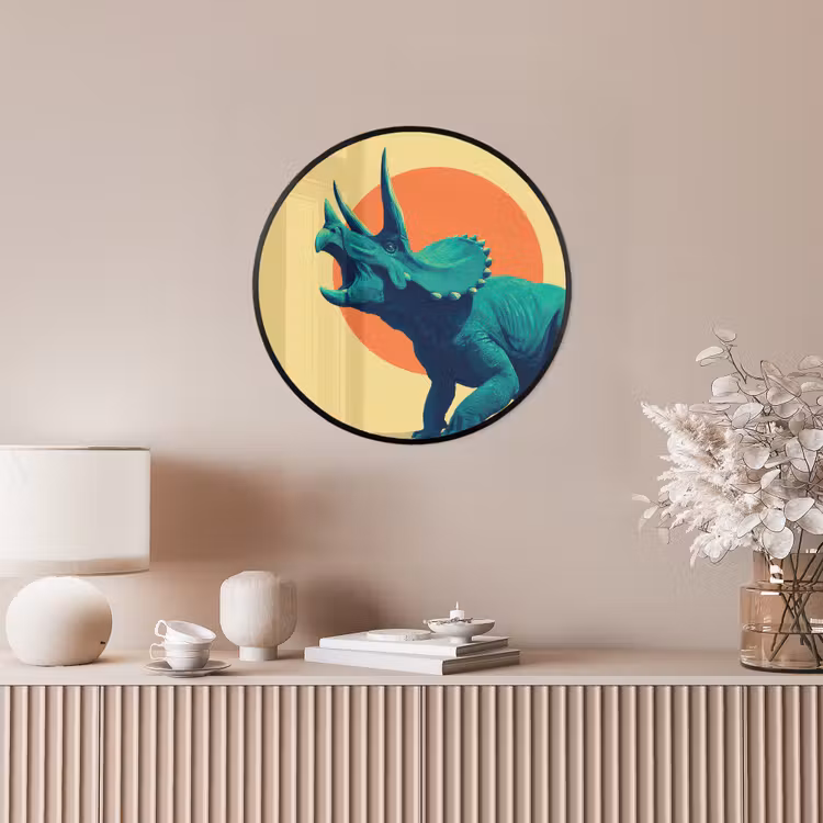 Triceratops - Cirkel - Oranje - Hoorns Fotolijst rond zonder passe partout klein -sfeer3
