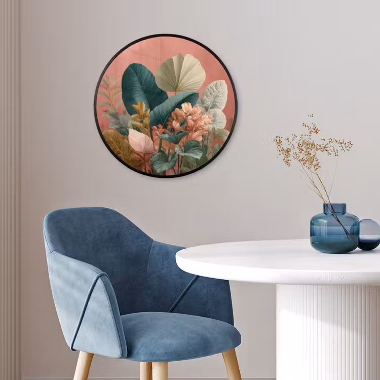 Tropische bladeren - Bloemen - Roze - groen Fotolijst rond zonder passe partout klein -sfeer2