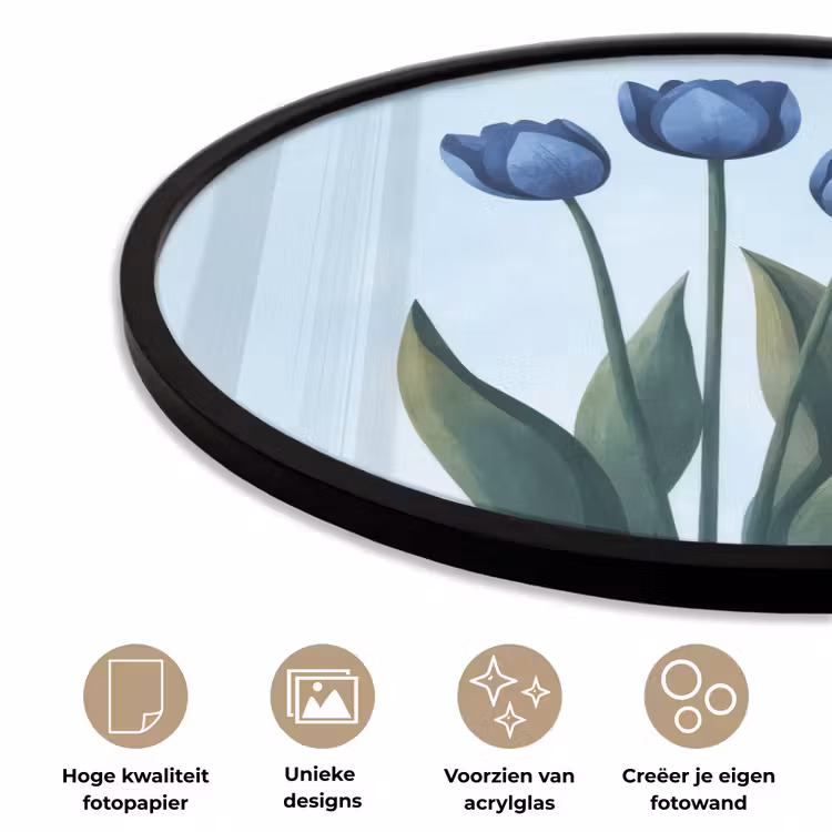 Tulpen - Blauw - Bladeren Fotolijst rond zonder passe partout klein -closeup_NL