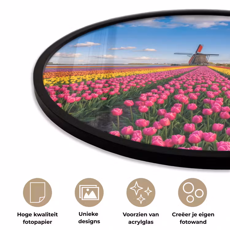 Tulpen - Holland - Molen - Kleurrijk Fotolijst rond zonder passe partout klein -closeup_NL