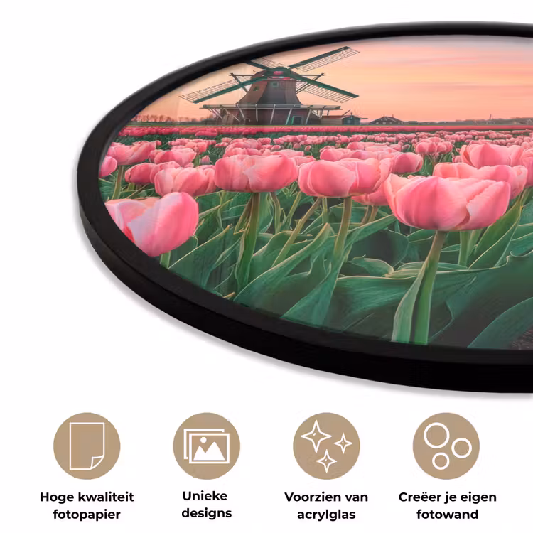 Tulpen - Molen - Nederland Fotolijst rond zonder passe partout klein -closeup_NL