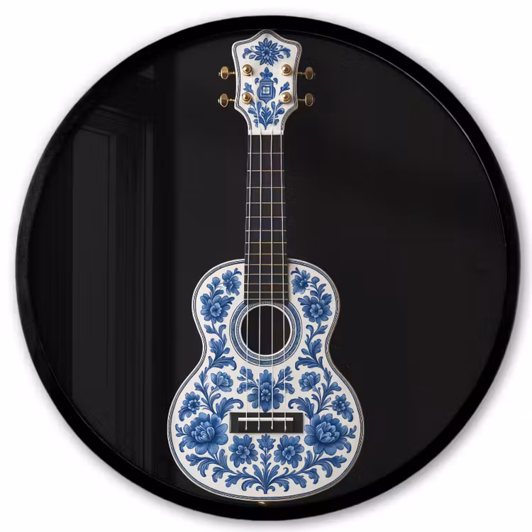 Ukelele - Delfts - Blauw - Muziek Fotolijst rond zonder passe partout klein -3d
