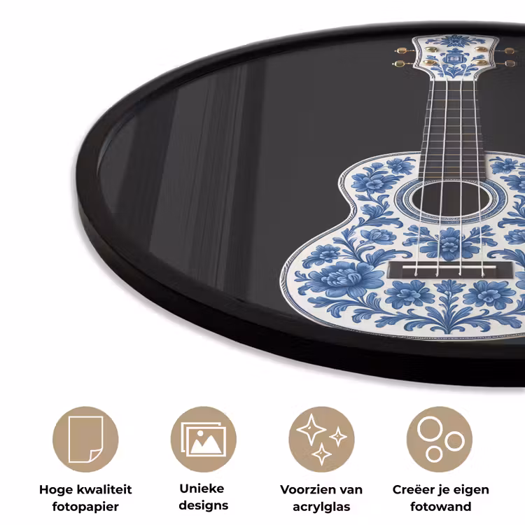 Ukelele - Delfts - Blauw - Muziek Fotolijst rond zonder passe partout klein -closeup_NL