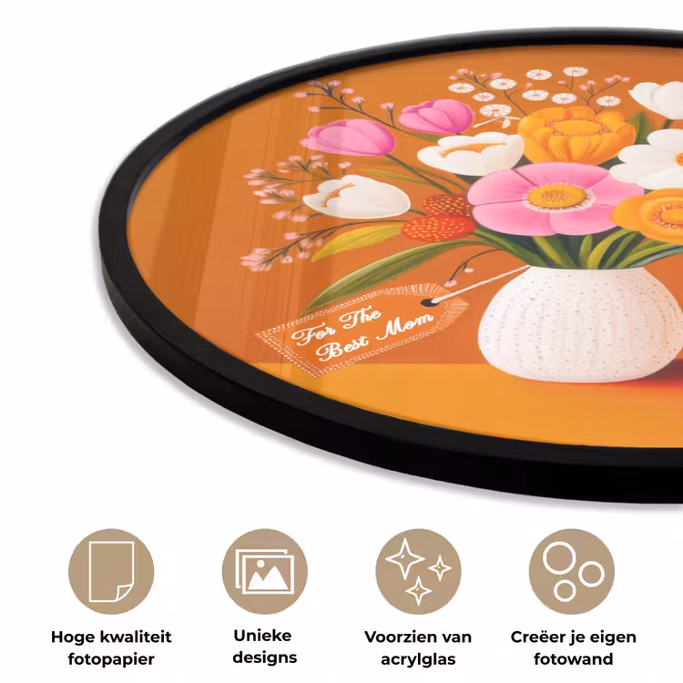 Vaas - Bloemen - Oranje Fotolijst rond zonder passe partout klein -closeup_NL