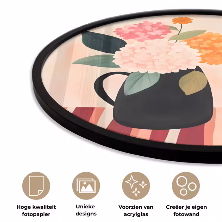 Vaas - Bloemen - Vlinder - Rood Fotolijst rond zonder passe partout klein -closeup_NL