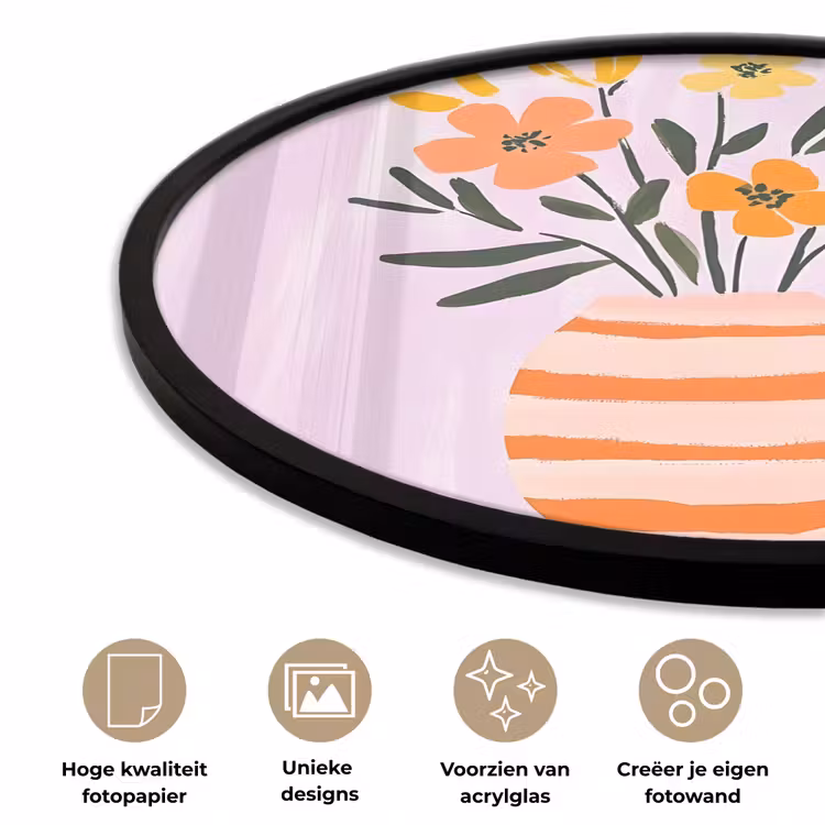 Vaas - Gestreept - Bloemen - Oranje Fotolijst rond zonder passe partout klein -closeup_NL