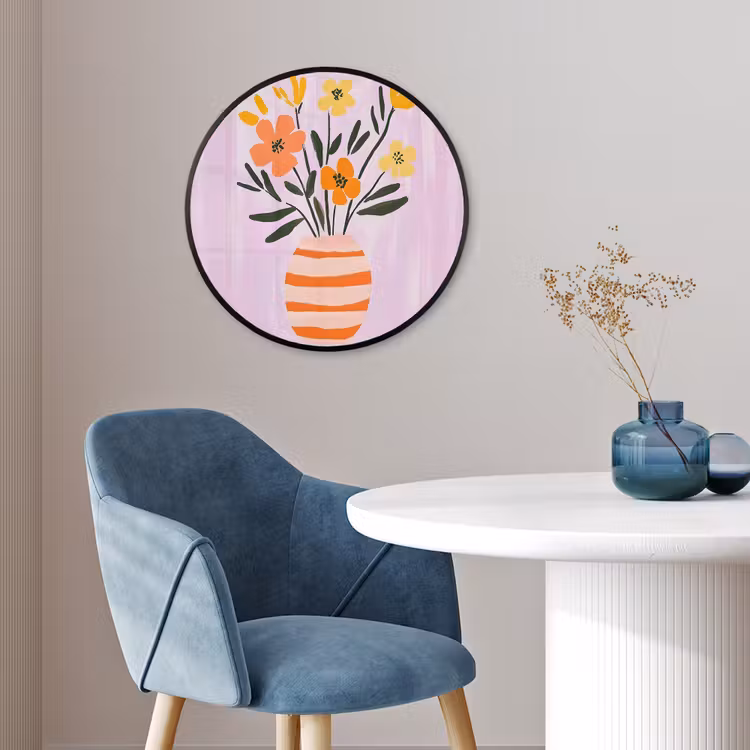 Vaas - Gestreept - Bloemen - Oranje Fotolijst rond zonder passe partout klein -sfeer2