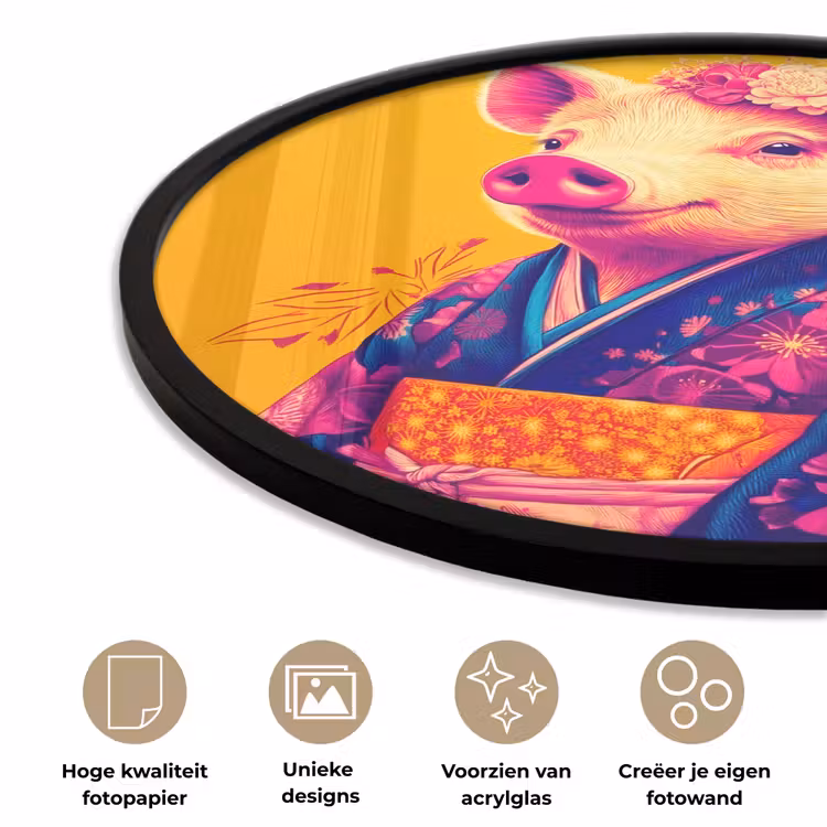 Varken - Bloemkroon - Kimono - Abstract Fotolijst rond zonder passe partout klein -closeup_NL