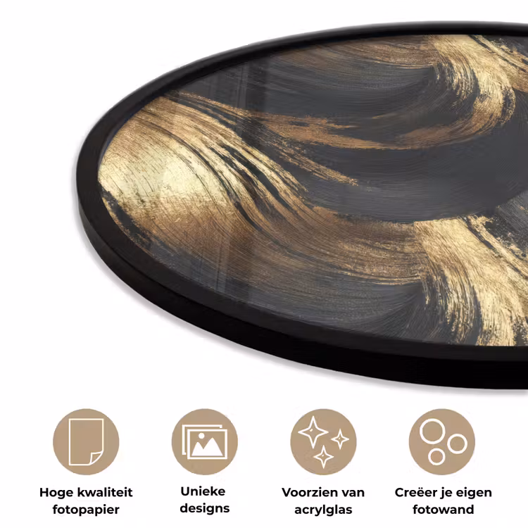 Verfstreken - Abstract - Goud - Zwart Fotolijst rond zonder passe partout klein 856 -closeup_NL