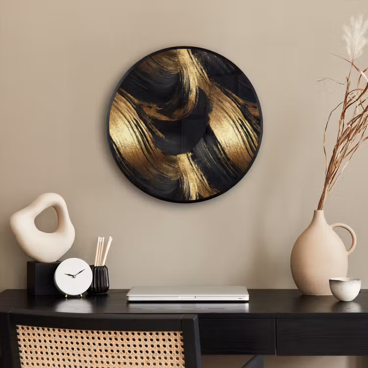 Verfstreken - Abstract - Goud - Zwart Fotolijst rond zonder passe partout klein 856 -sfeer1
