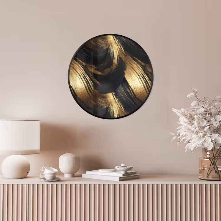 Verfstreken - Abstract - Goud - Zwart Fotolijst rond zonder passe partout klein 856 -sfeer3