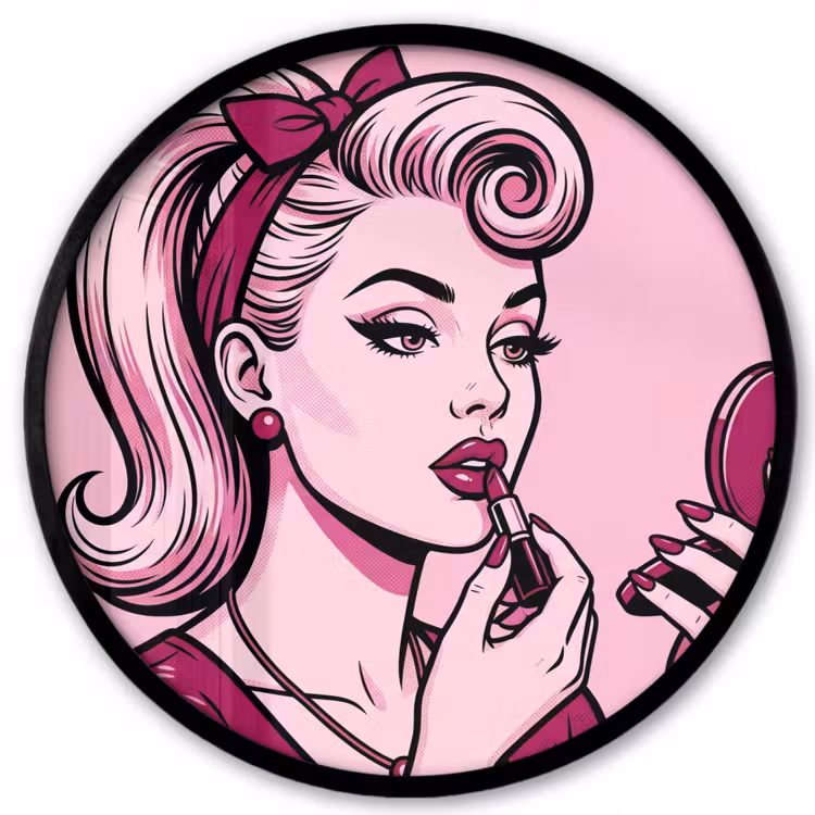 Vintage - Vrouw - Roze Fotolijst rond zonder passe partout klein -3d