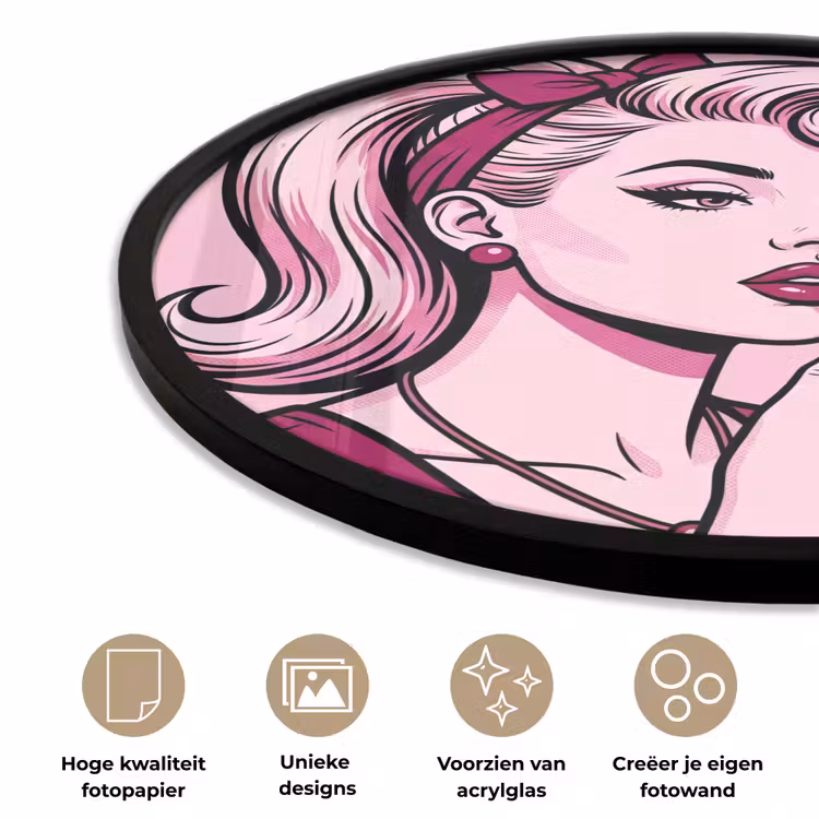 Vintage - Vrouw - Roze Fotolijst rond zonder passe partout klein -closeup_NL