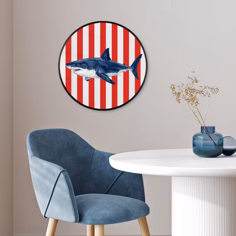Vis - Haai - Zee - Illustratie - Blauw Fotolijst rond zonder passe partout klein -sfeer2