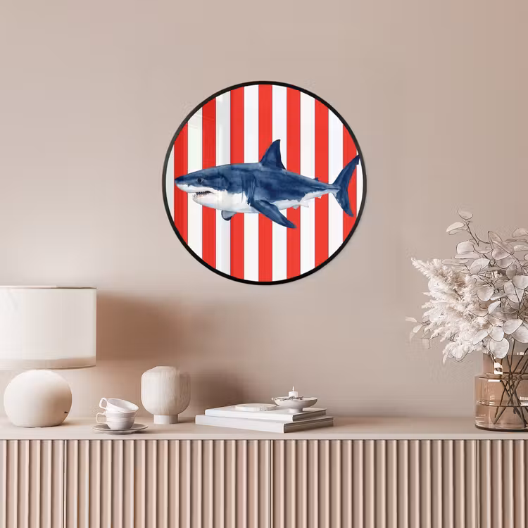 Vis - Haai - Zee - Illustratie - Blauw Fotolijst rond zonder passe partout klein -sfeer3