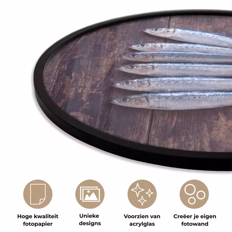 Ronde fotolijst - Vis - Hout - Eten - Vis - Hout - Eten Fotolijst rond zonder passe partout klein