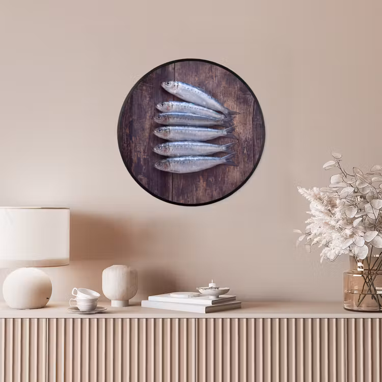 Ronde fotolijst - Vis - Hout - Eten - Vis - Hout - Eten Fotolijst rond zonder passe partout klein