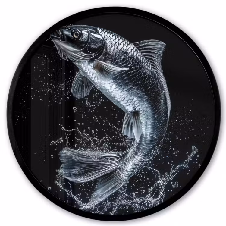 Vis - Koi - Zwart - Water Fotolijst rond zonder passe partout klein -3d