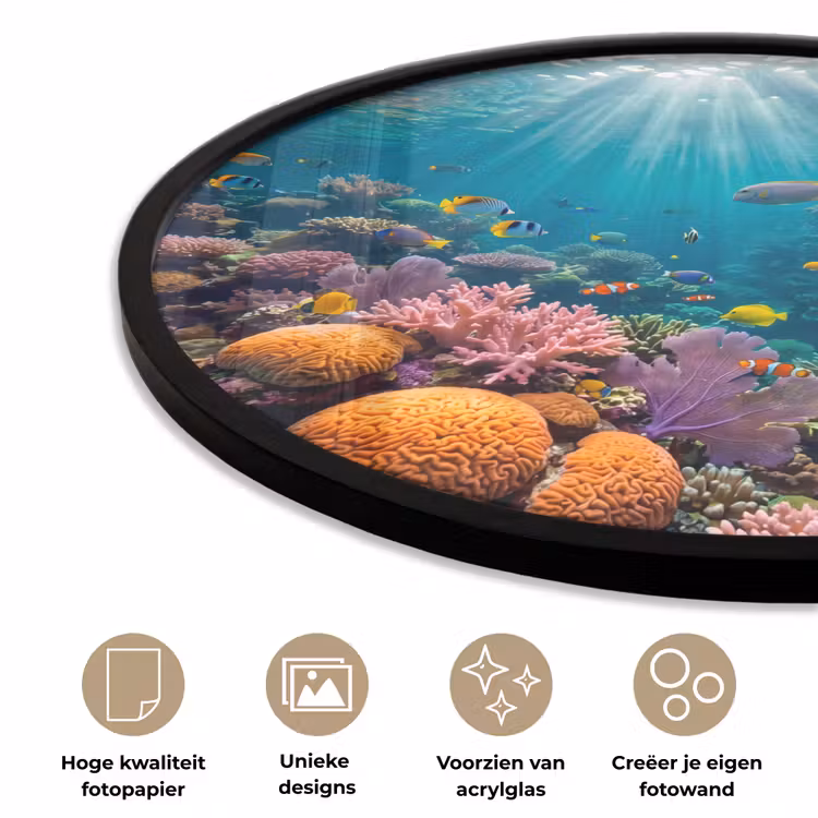 Vis - Koraal - Oceaan - Natuur - Kleurrijk Fotolijst rond zonder passe partout klein -closeup_NL