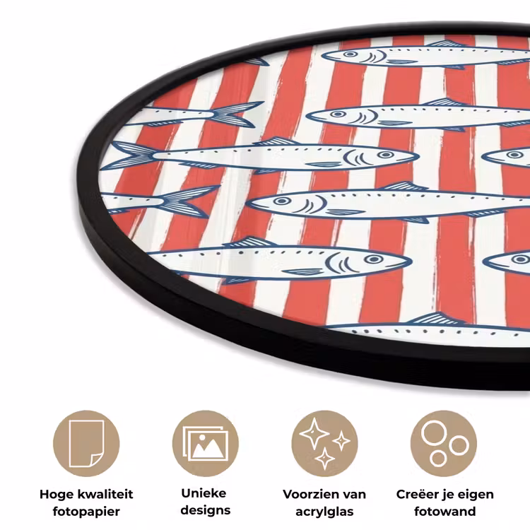 Vis - Patroon - Strepen - Illustratie - Rood Fotolijst rond zonder passe partout klein -closeup_NL