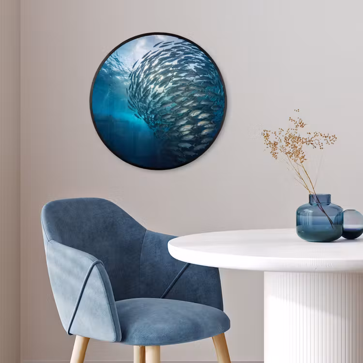 Vis - School - Oceaan - Natuur - Blauw Fotolijst rond zonder passe partout klein -sfeer2