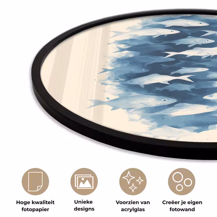 Vissen - Minimalistisch - Blauw Fotolijst rond zonder passe partout klein -closeup_NL