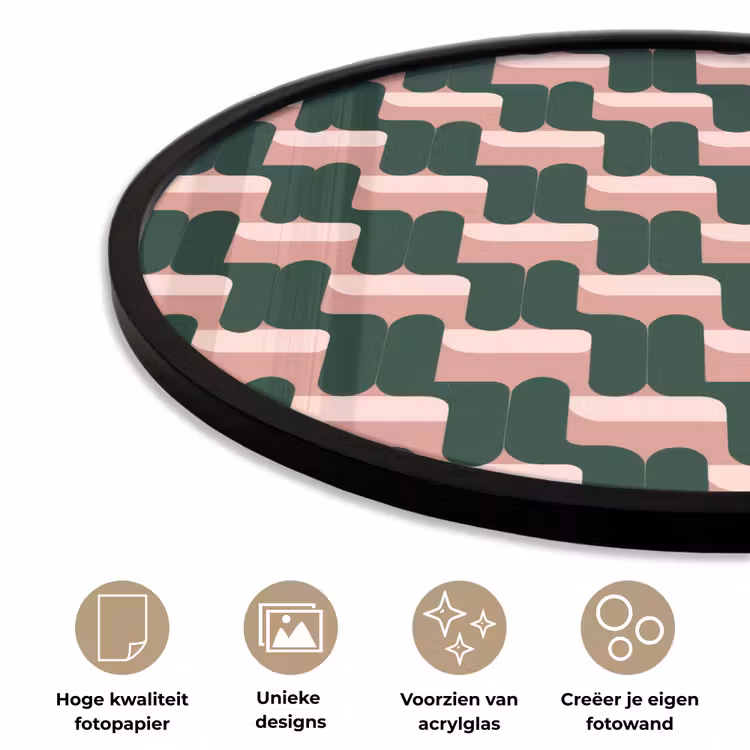 Vlechtpatroon - Groen - Roze - Geometrisch Fotolijst rond zonder passe partout klein 856 -closeup_NL