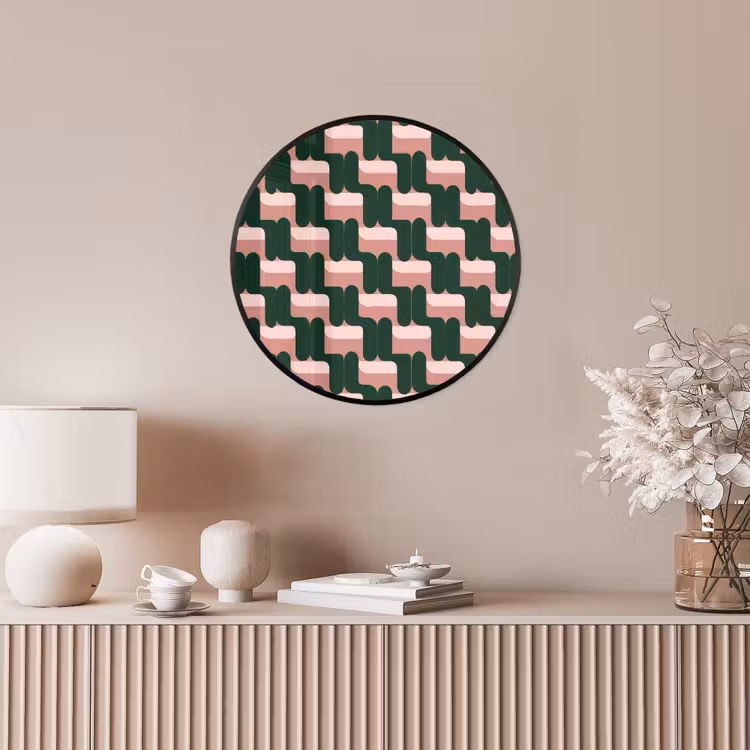 Vlechtpatroon - Groen - Roze - Geometrisch Fotolijst rond zonder passe partout klein 856 -sfeer3