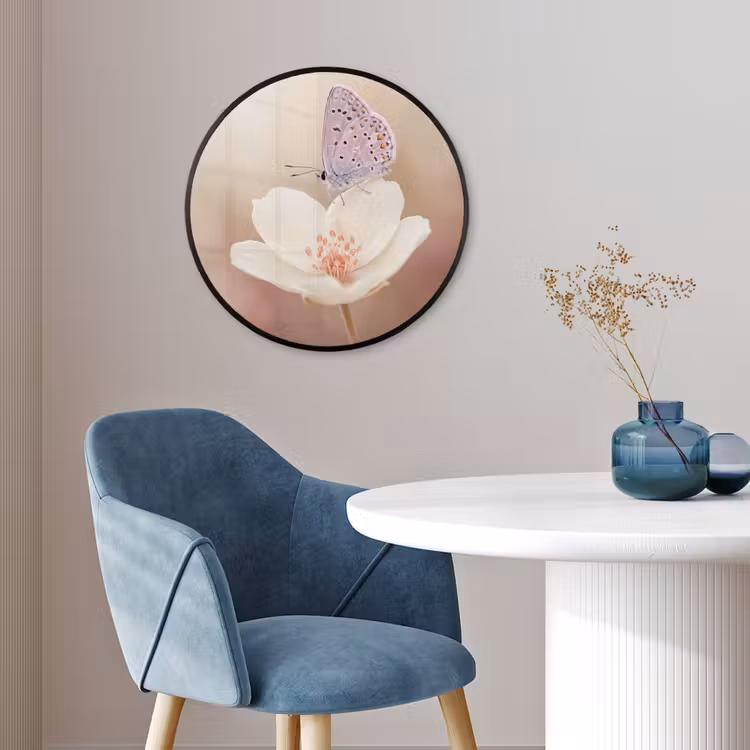 Vlinder - Bloem - Blauw Fotolijst rond zonder passe partout klein -sfeer2