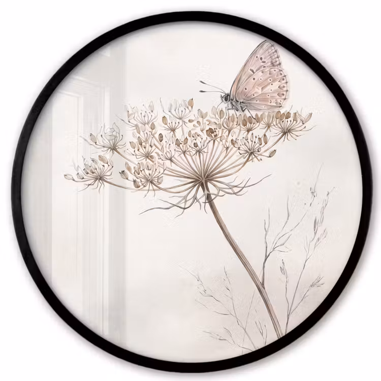 Vlinder - Bloem -Natuur - Beige Fotolijst rond zonder passe partout klein -3d