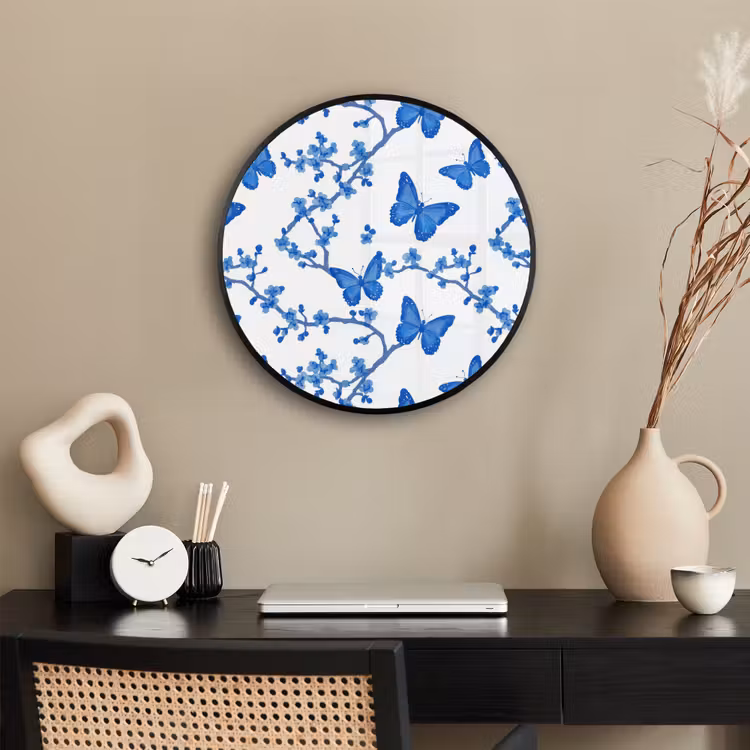 Vlinder - Bloemen - Blauw Fotolijst rond zonder passe partout klein 856 -sfeer1