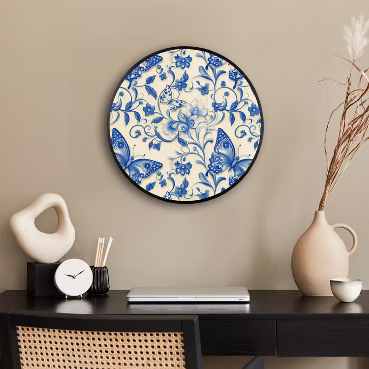 Vlinders - Bloemen - Blauw - Botanisch Fotolijst rond zonder passe partout klein 856 -sfeer1