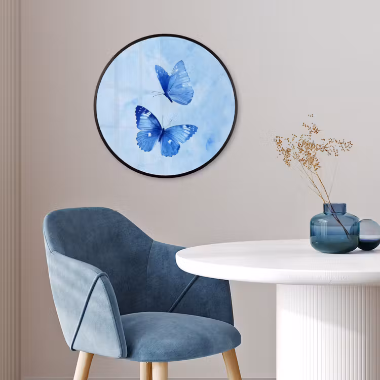 Vlinders - Sierlijk - Blauw Fotolijst rond zonder passe partout klein -sfeer2