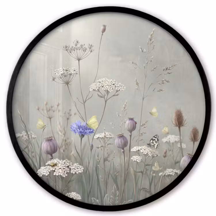 Vlinders - Wildbloemen - Illustratie - Kleurrijk Fotolijst rond zonder passe partout klein -3d