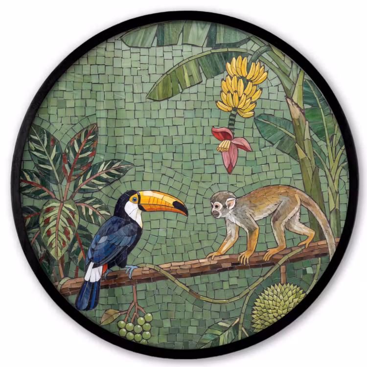Vogel - Dier - Jungle - Mozaïek - Natuur Fotolijst rond zonder passe partout klein -3d