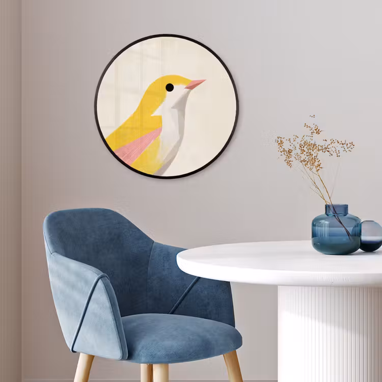 Vogel - Minimalistisch - Geel Fotolijst rond zonder passe partout klein -sfeer2
