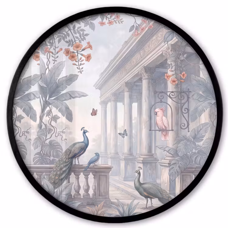 Vogel - Pauw - Architectuur - Klassiek - Groen Fotolijst rond zonder passe partout klein -3d